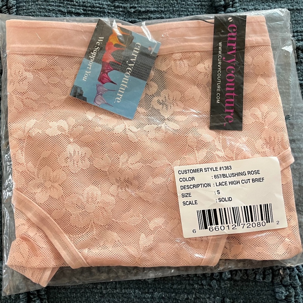 Curvy Couture Small No-Show Lace High-Cut Briefs; Blushing Rose; NWT